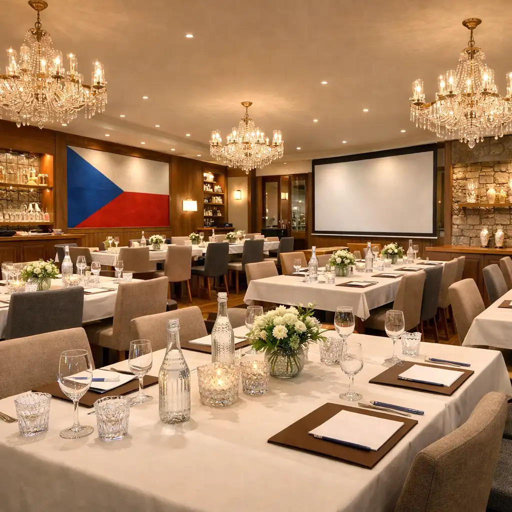 Elegantní prostor restaurace připravený pro firemní setkání