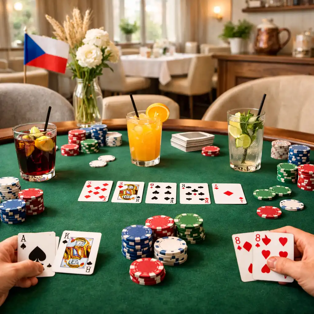 Elegantně připravený pokerový stůl v restauraci Společná Chvíle