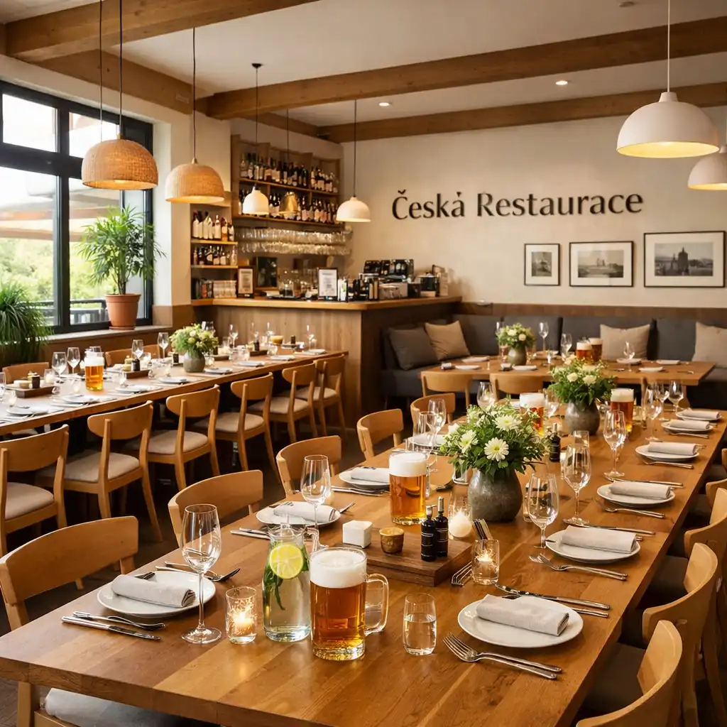 Světlý a útulný interiér restaurace Společná Chvíle